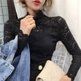 thumbnail image 3 of RYUJNDK Women See Through Floral Lace Shirt Long Sleeve Turtleneck Mesh Blouse Top, 3 of 19