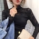 thumbnail image 4 of Blusa ajustada de malla con cuello alto y manga larga con encaje floral transparente para mujer, 4 of 8