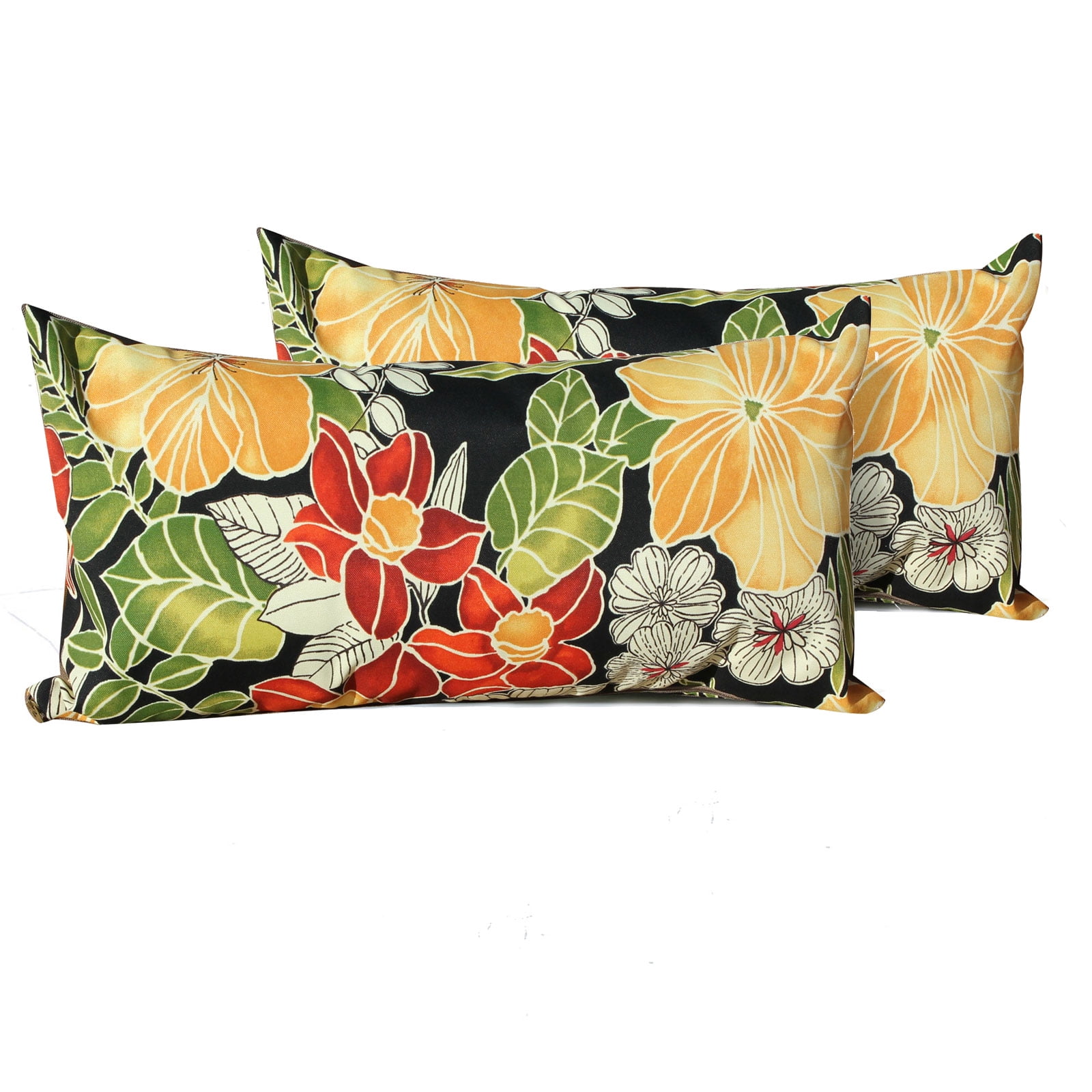 Black Floral Outdoor Throw Pillows Rectangle Set of 2