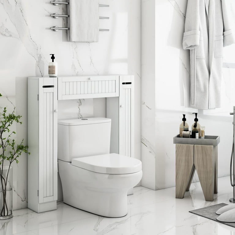 8 in. W Wooden Toilet Storage Cabinet Bathroom Shelves with Paper Drawer in White 8 in. W Wooden Toilet Storage Cabinet Bathroom Shelves with Paper Drawer in White