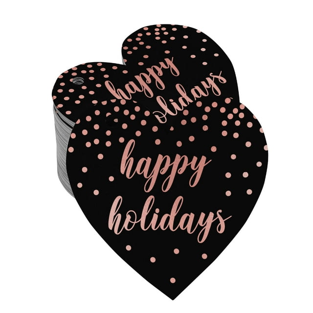 Inkdotpot Pack Of 100 Happy Holiday Favor Paper Tags Craft Real Rose Gold Foil Hang Tags