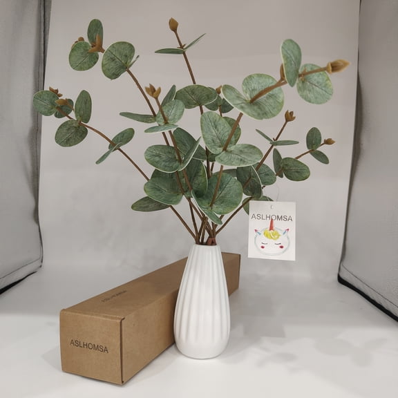 Artificial Eucalyptus Stems with Ceramic Vase,Faux Greenery, Home Decor