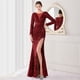 thumbnail image 5 of Elegante vestido de noche de cola de pez Aura Queen con lentejuelas y manga larga para banquete, 5 of 5