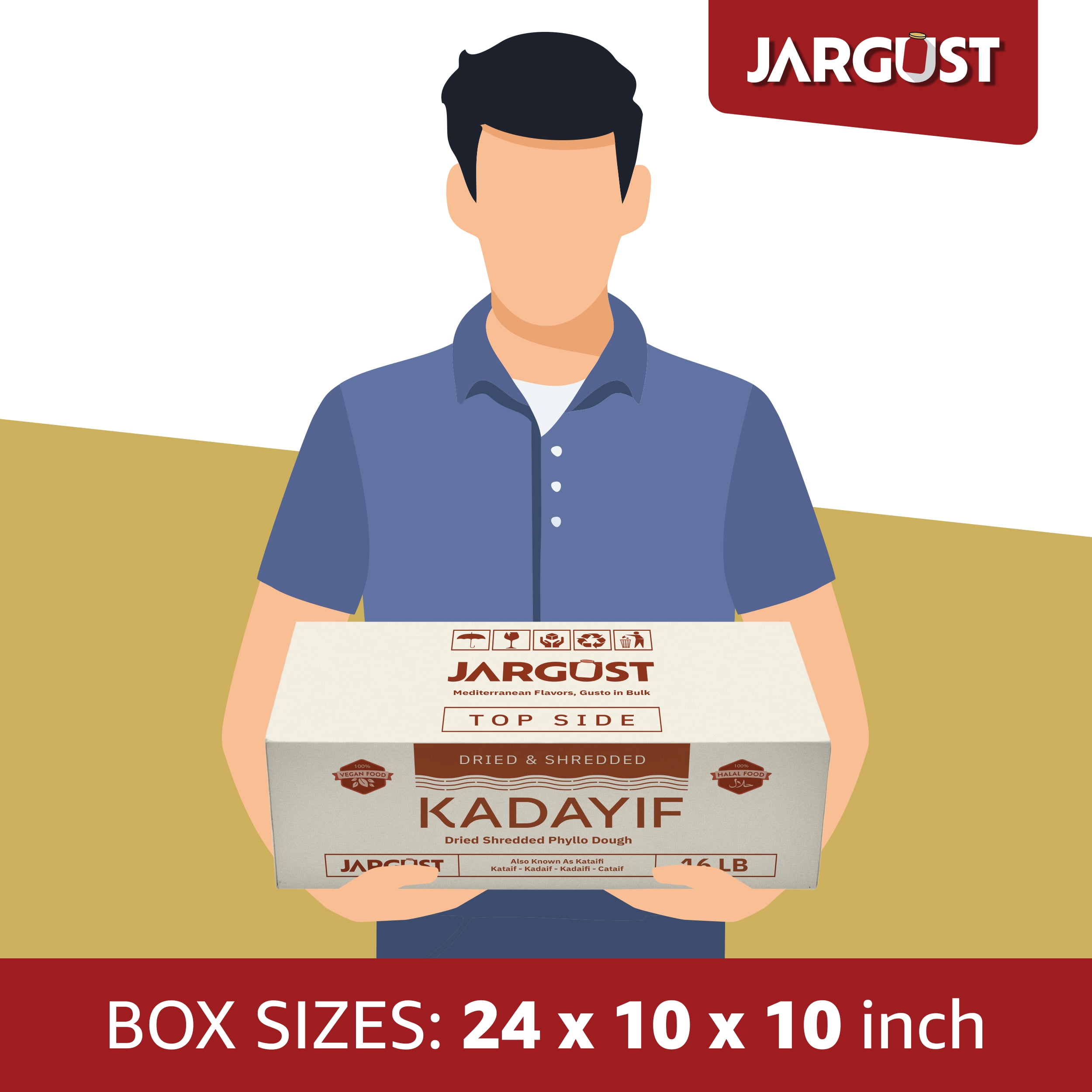 Jargust Bulk Dried & Shredded Kataifi, Shredded Fillo Dough, Pastry Dough, 16lb