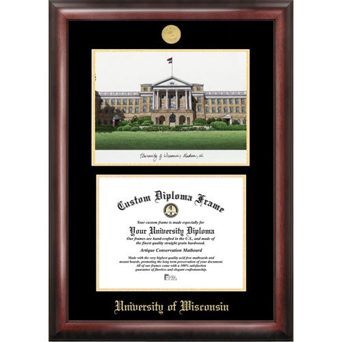 University of Wisconsin - Madison 8" x 10" Gold Embossed Diploma Frame with Campus Images Lithograph