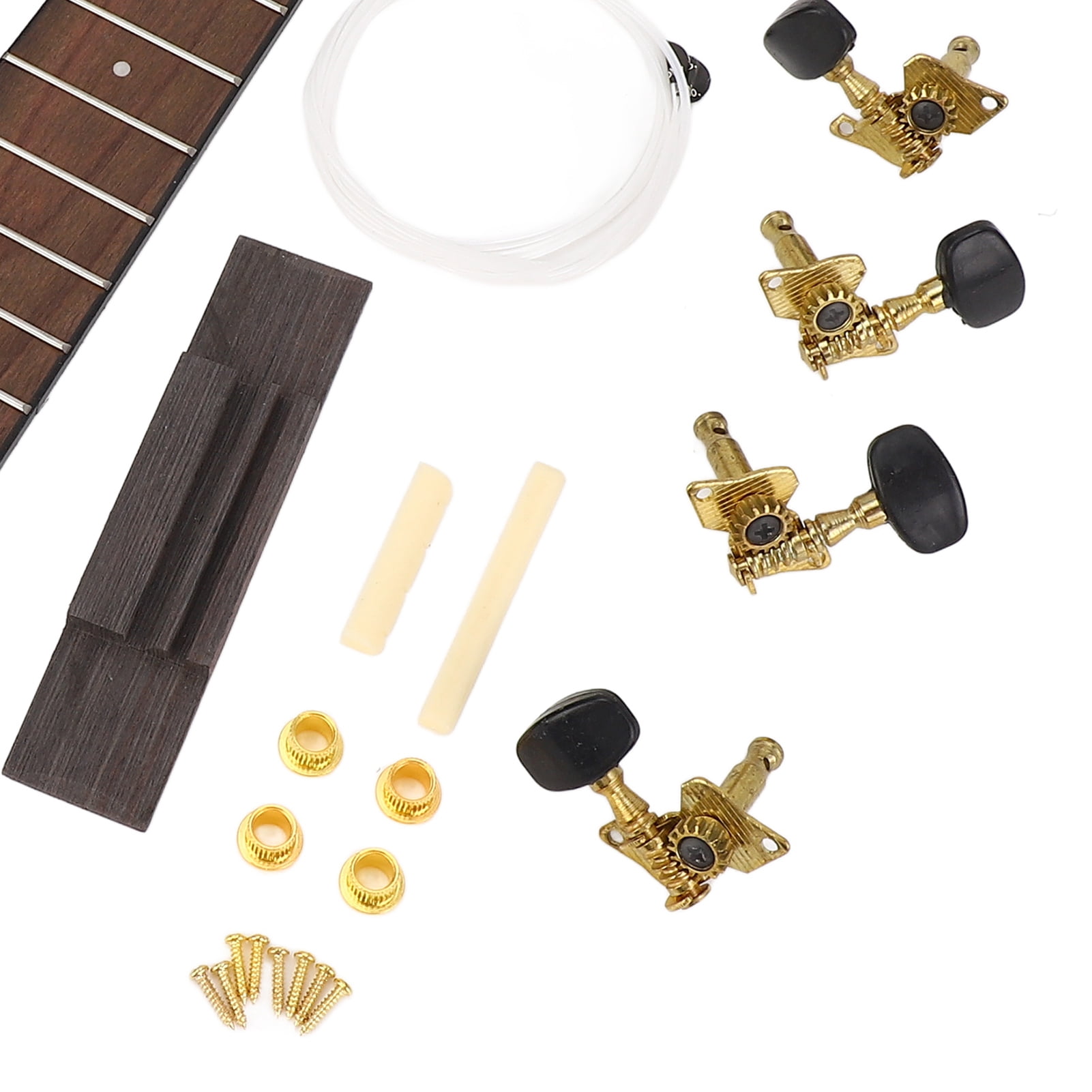 Suodoka Ukulele Neck Kit Okoume and Rosewood Fingerboard String Knob and Bridge Set for 26 inches / 66 cm Handcraft Instrument Assembly