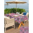 thumbnail image 4 of Outdoor Tablecloth with Umbrella Hole and Zipper, Vintage Middle Century Rectangle Table Cloth 60x120 Inch Waterproof Tablecloth, Abstract Bohemia Style Aztec Pink Picnic Table Cover for Patio, 4 of 7