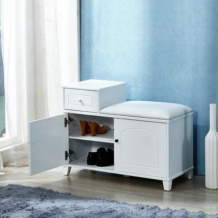 Organizedlife White Shoe Storage Bench Cabinet With Cushion Double