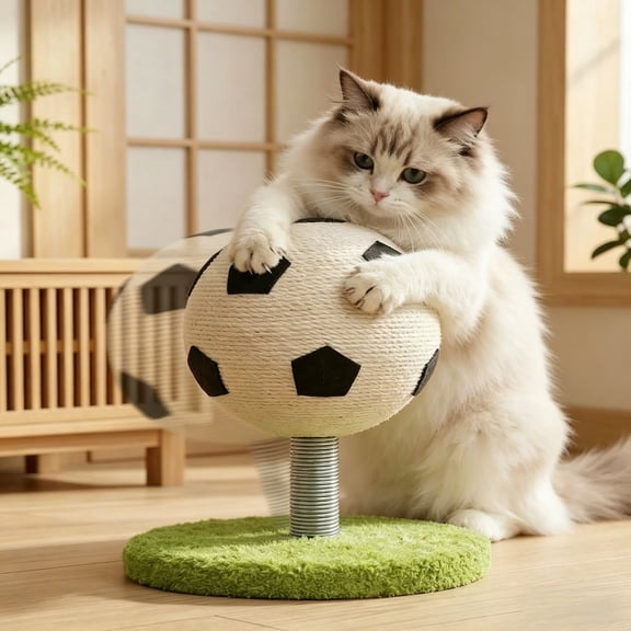Cat Scratching Post Soccer Ball Design Natural Sisal 31x25cm Polyester Scratch-Resistant & Interactive for Indoor Cats Claw Trimming Play Fun Cat Toy by MPOISVA