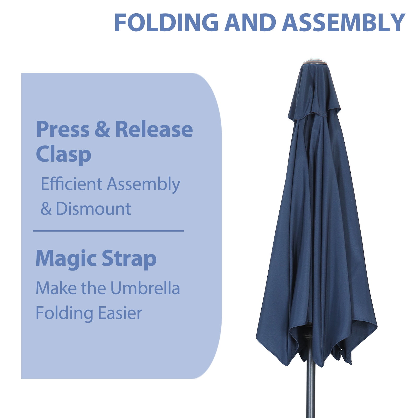 Autlaycil 9' Patio Umbrella with Tilt and Crank, Adjustable Outdoor Market Umbrellas, 6 Sturdy Ribs UV Protection Water Resistance for Garden, Deck, Backyard, Pool (Dark Blue)