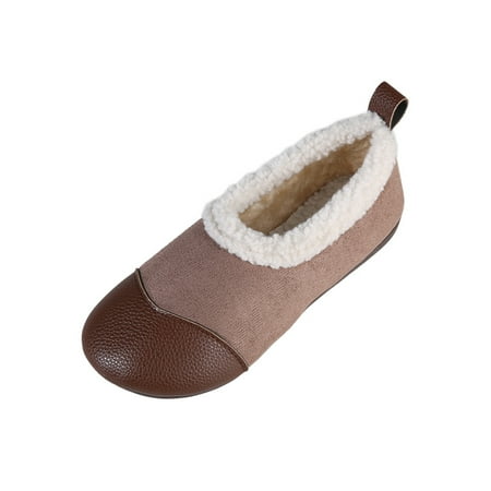 

SIMANLAN Women Loafers Cozy Flats Fleece Loafer Slippers Work Lightweight Warm Casual Shoes Walking Comfort Brown 7.5