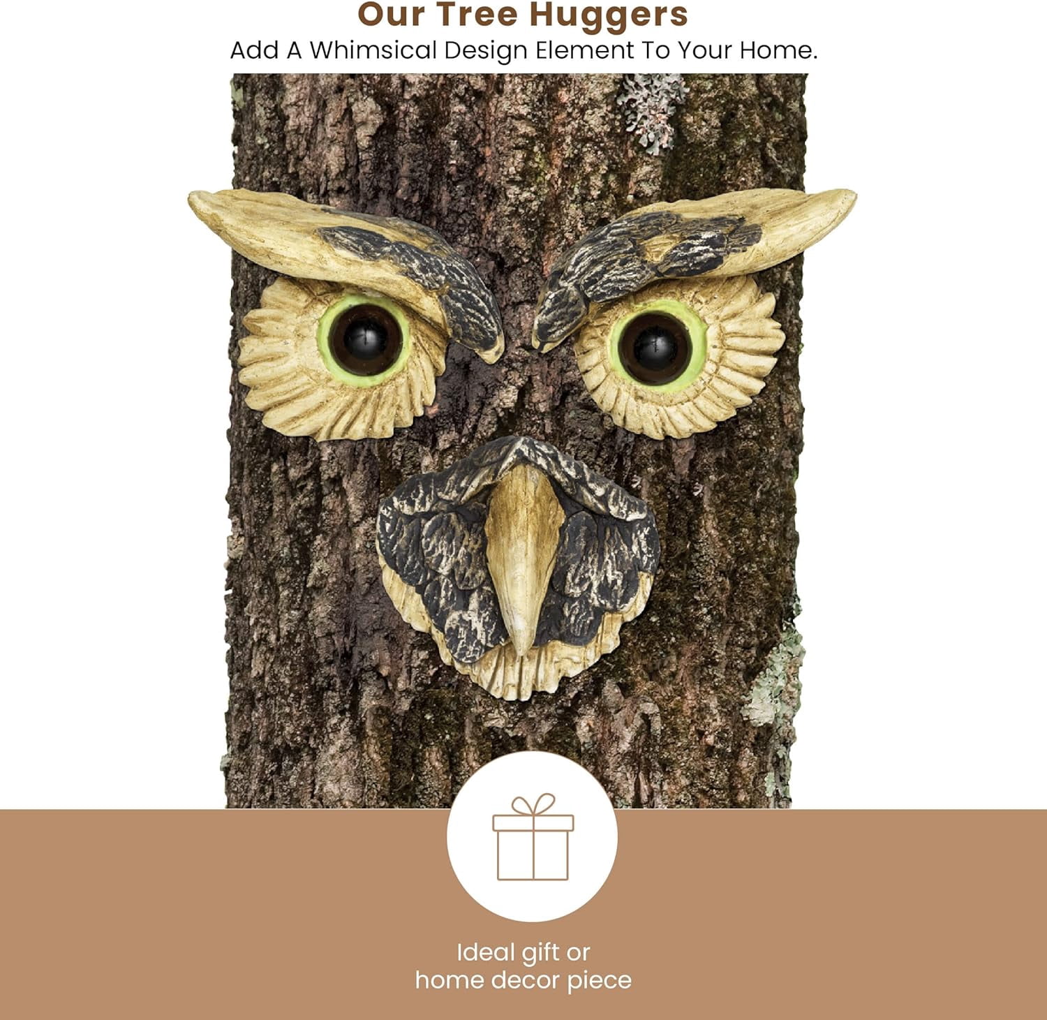 Bits and Pieces Owl Face Tree Hugger Garden Peeker Yard Art Outdoor Whimsical Tree Face Decoration