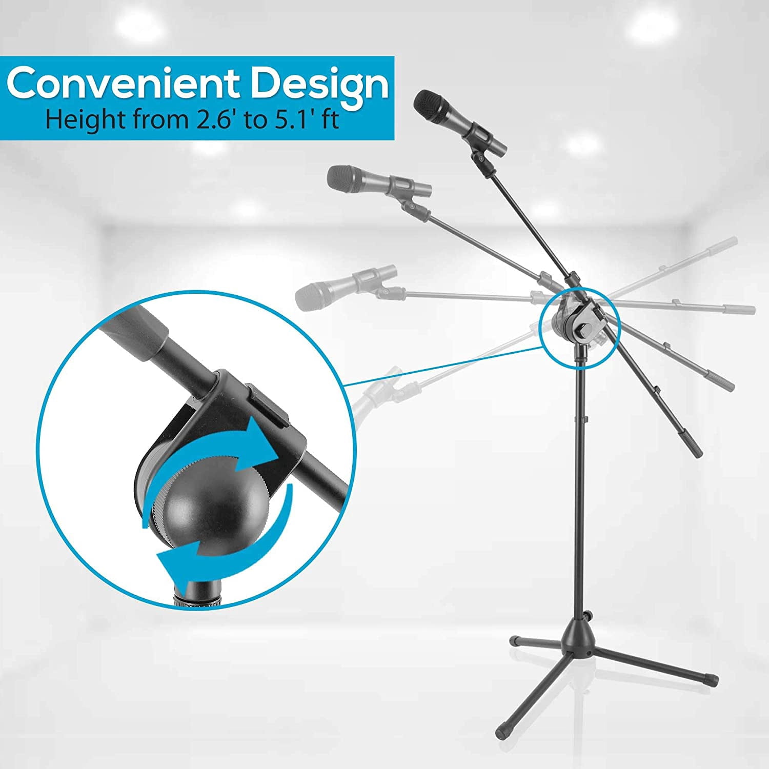 PYLE PMKSM20 - Dynamic Microphone and Tripod Mic Stand, Height Adjustable, Extending Boom, Includes 15' ft. XLR Cable