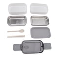 thumbnail image 1 of Bento Box de acero inoxidable 304, apto para microondas, con palillos y cuchara, contenedor de almuerzo de doble capa para trabajo de adultos, dos divisiones, 1 of 14