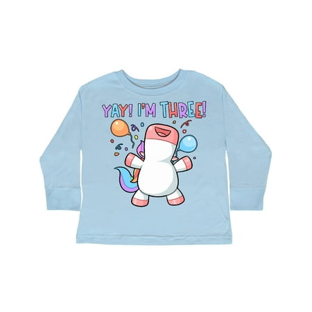 

Inktastic Yay! I m 3 Happy Unicorn with Birthday Balloons Gift Toddler Boy or Toddler Girl Long Sleeve T-Shirt
