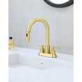 thumbnail image 6 of Bathroom Faucet with Pull Out Sprayer, Brushed Gold Bathroom Faucet 3 Holes, 2 Handle Bathroom Sink Faucet with 360 Degree Swivel Spout, Pop Up Drain Assembly Included, 6 of 17