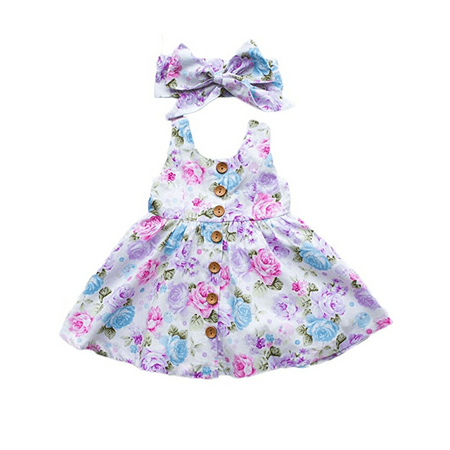 

Bebiullo Toddler Kids Baby Girl 2Pcs Cute Outfits Floral Party Dresses Sundress Headband Summer Clothes Set