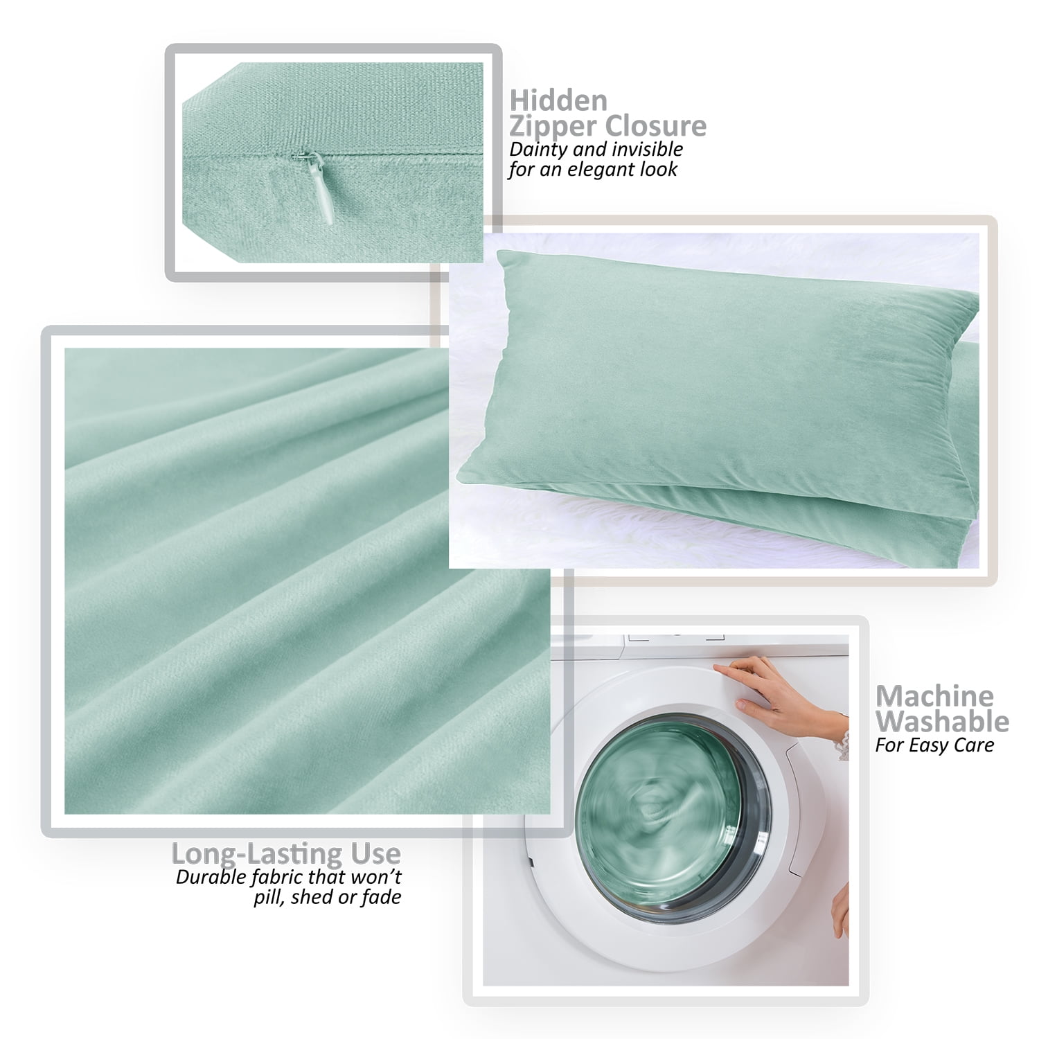 Clara Clark Plush Solid Decorative Microfiber Square Throw Pillow Cover with Throw Pillow Insert for Couch, Aqua, 26"x26"", 4 Piece Decorative Soft Throw Pillow Set