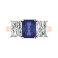 thumbnail image 2 of 4.0ct emerald cut blue tanzanite 14k rose gold 3 stone Bridal Wedding Engagement Promise Anniversary Ring for Women size 9.75, 2 of 7