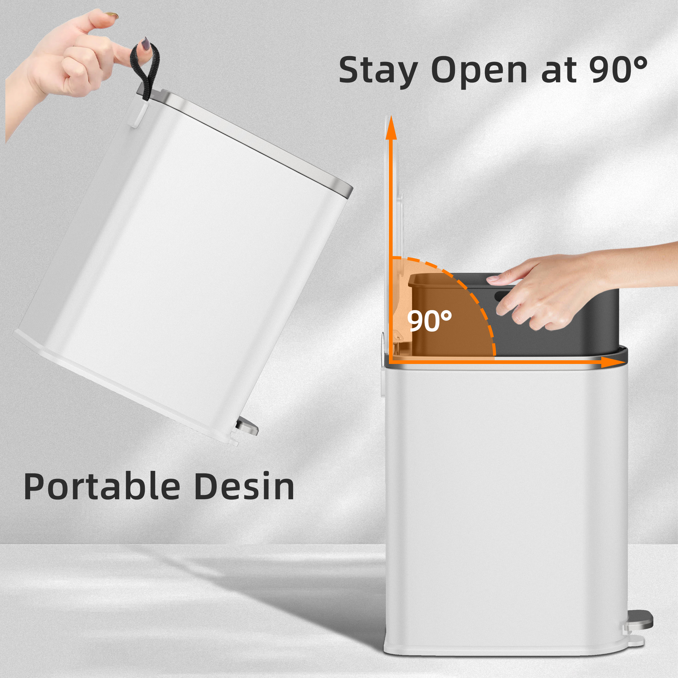 KSSKSS 2.6 Gallon/10L Slim Stainless Steel Bathroom Trash Can with Lid, Soft-Close Small Garbage Bin for Narrow Spaces, White