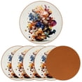 thumbnail image 2 of Fragmented Flowers Set of 6 Round Microfiber Leather Coasters, 11x11 cm/4.3x4.3 inch Drink Coasters for Table Home Decor, 2 of 6