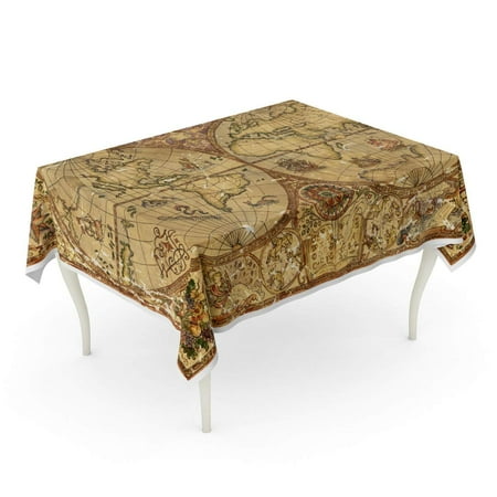 SIDONKU Vintage World Atlas Map on Antique Parchment Pirate Adventures Treasure Hunt and Old Tr Tablecloth Table Desk Cover Home Party Decor 60x104 inch