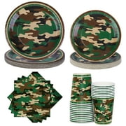 durony 96 Pieces CORNET Camouflage Themed Party Supplies Serve 24 Include Dinner Paper Plates Luncheon Napkins Party Cups for Camouflages Hunting Army Military Civil War Party Decorations