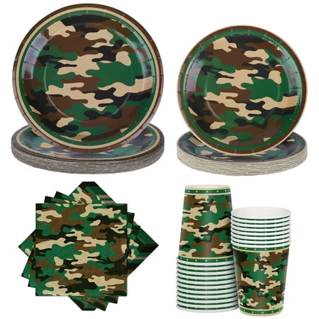 durony 96 Pieces CORNET Camouflage Themed Party Supplies Serve 24 Include Dinner Paper Plates Luncheon Napkins Party Cups for Camouflages Hunting Army Military Civil War Party Decorations