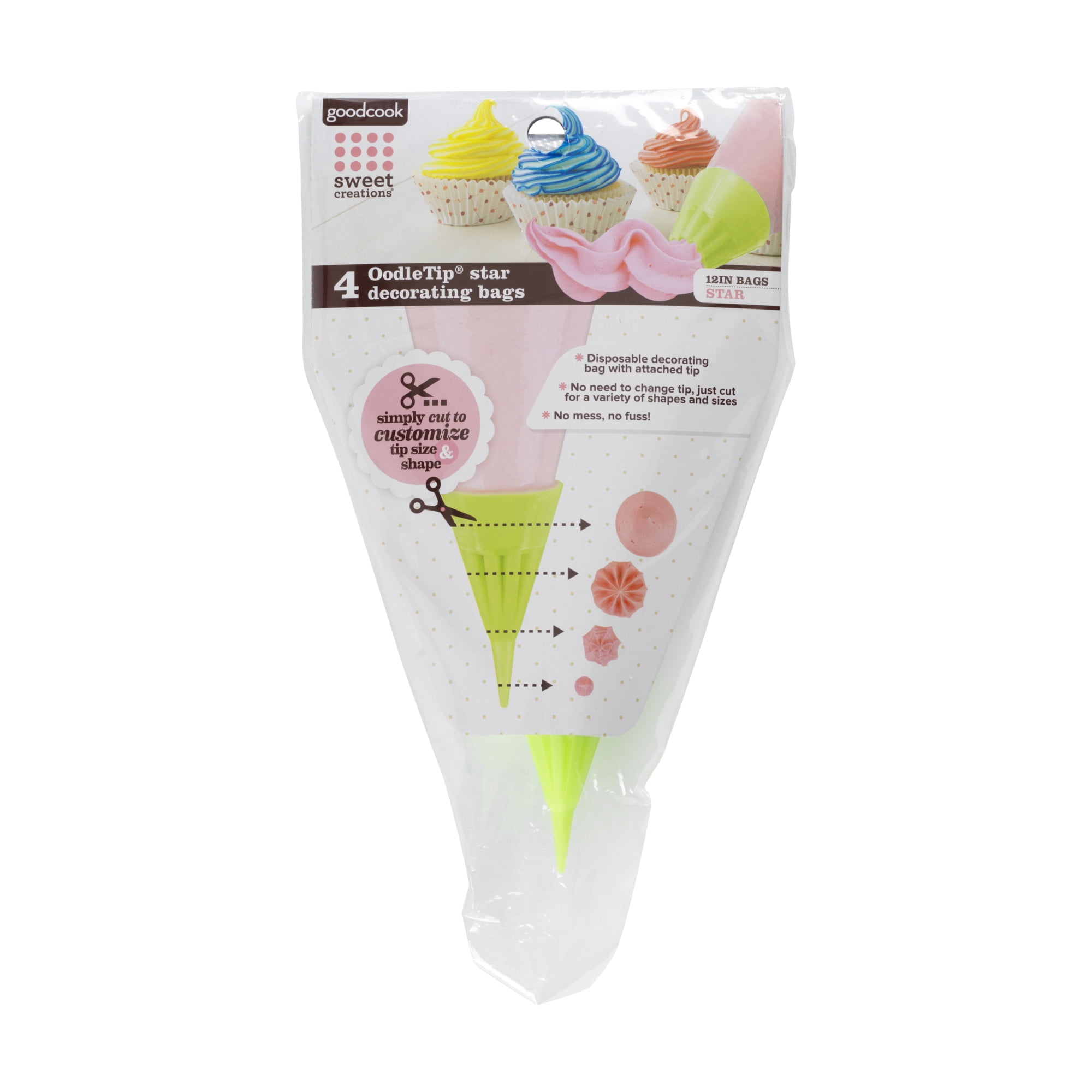 GoodCook Sweet Creations 4-Piece 12" OodleTip Star Decorating Bags Set, Clear/Green