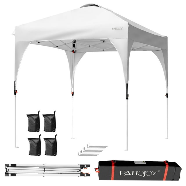 Gymax Abri de Tente Escamotable 6,6 X 6,6 Pi Hauteur Ajustable avec Sac à Roulettes Blanc
