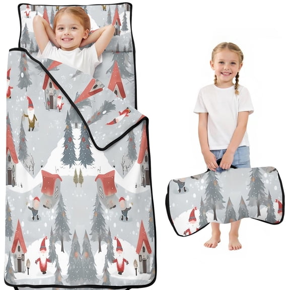 Gray Christmas Gnome Village Pattern Toddler Nap Mats for Kids Preschool,50"x20" Sleeping Mat Bag or Kids,Toddler Sleeping Bag,Toddler Nap Mat or Daycare