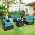 thumbnail image 4 of Costway 7 PCS Patio Furniture Set with 28" 50000 BTU Propane Gas Fire Pit Table Cushions Turquoise, 4 of 10