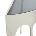 thumbnail image 5 of DecMode 36" x 32" Silver Aluminum Metal Half Moon Drip Abstract Console Table with Melting Designed Legs and Black Glass Top, 1-Piece, 5 of 12