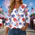thumbnail image 2 of vigerkar 4th of July Shirts for Women Henley V Neck Button 3/4 Sleeve Tops Independence Day American Flag Patriotic T Shirts (Sky Blue, XXL), 2 of 8