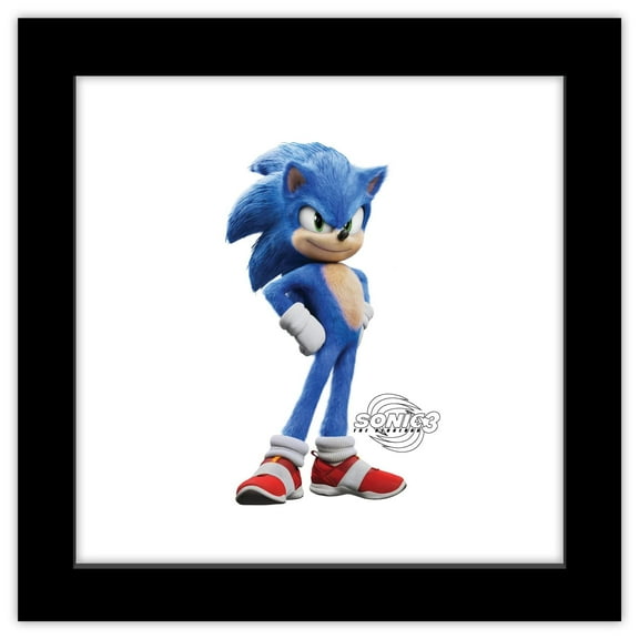 Gallery Pops Sonic the Hedgehog 3 - Sonic Character Wall Art, Black Framed Version, 12" x 12"