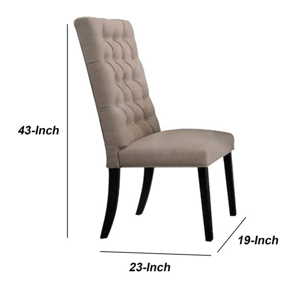 Wooden Dining Side Chair with Button Tufted Back, Set of 2, Tan Brown and Black