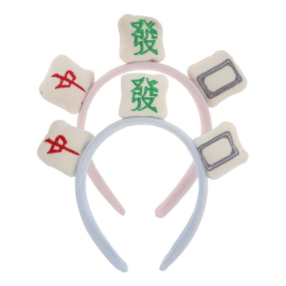 WORGEOUS 2pcs Mahjong Headband For Women Soft Flannel Hair Band For Face Washing Cute Funny Elastic Headband For Mahjong Games Skincare Daily Wear