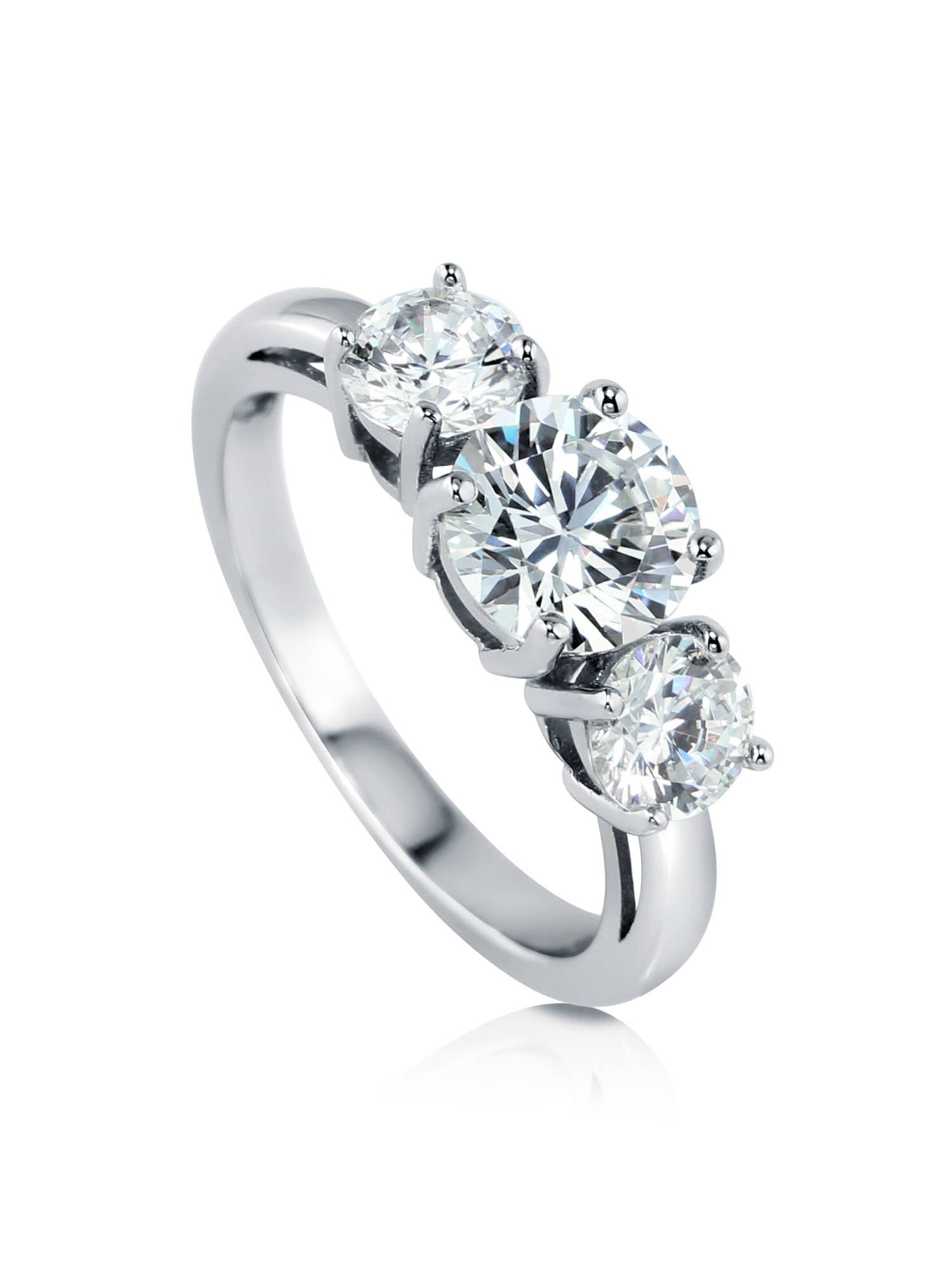 Princess Kylie Halo Set Clear Cubic Zirconia Round Three Stone Ring Sterling Silver