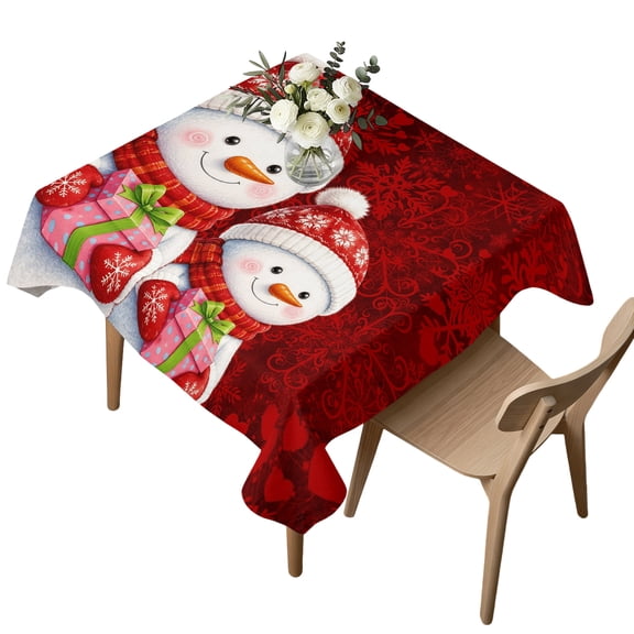 Waterproof Tablecloth Merry Christmas Snowman Gifts Square Table Cloth 54x54in,Wipeable Washable Table Cover Winter Red Snowflake Texture Tablecloths for Dining Tables Kitchen Picnic Outdoor Party