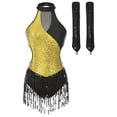 thumbnail image 3 of iiniim Women Sequin Latin Dance Outfits Sleeveless Fringed Ballroom Leotard with Gloves Salsa Tango Dancewear Gold L, 3 of 6