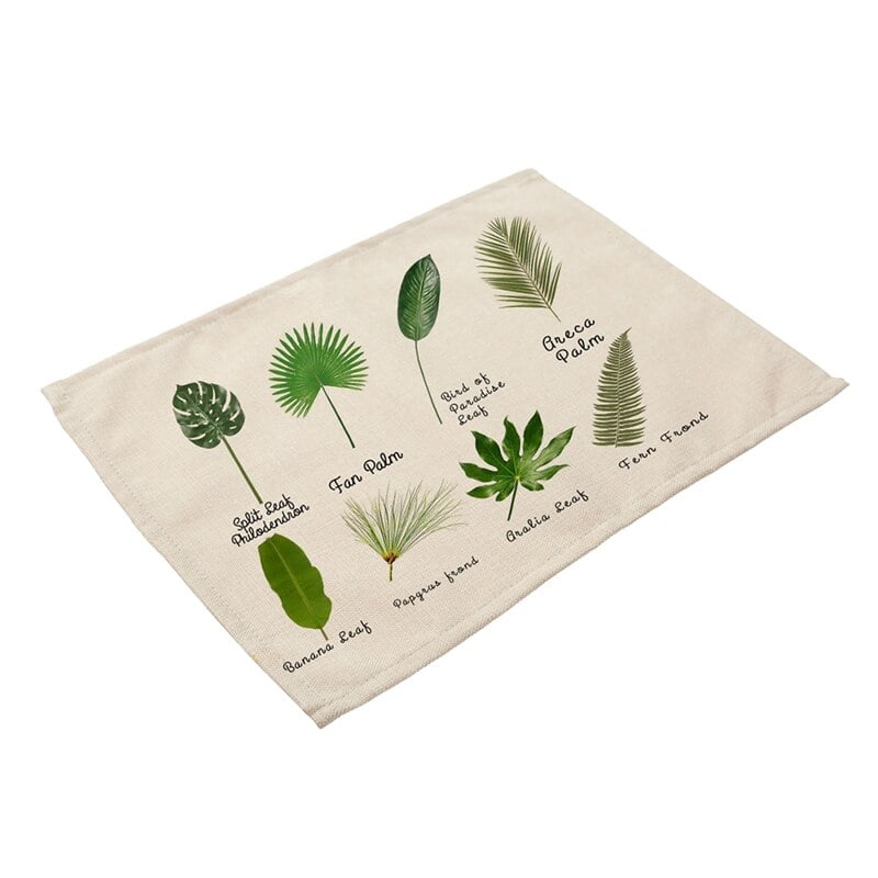 Simple Kitchen Placemat Coaster Green Leaf Plant Pattern Dining Table