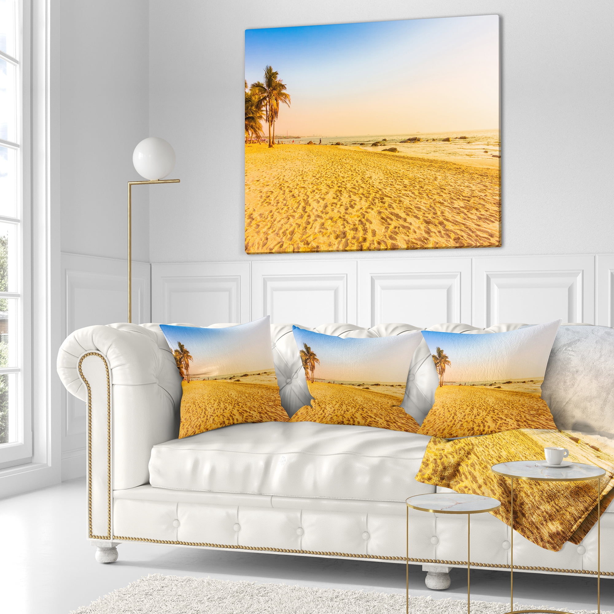 Designart Coconut Palm Trees on Beach - Landscape Photography Throw Pillow - 16x16