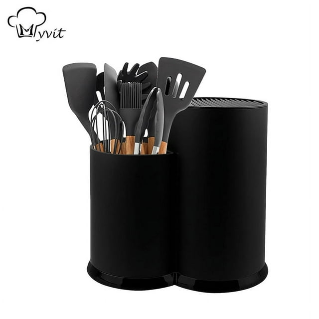 Knife Holder and Utensil Holder - 3-in-1 Plastics Universal Knife Block for Countertop Space-Saving Kitchen Flatware Utensils Organizer Rack,Edge-Protect Knife (no Knives)
