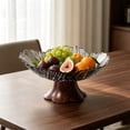 thumbnail image 4 of Faux Wood Grain Pedestal Serving Bowl, Clear Petal Shape Plastic, Vintage Style Fruit, Candy and Snack Bowl With Raised Base for Table or Home Kitchen, 4 of 6