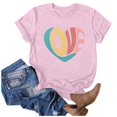 thumbnail image 2 of Womens Tops Valentine's Day Short Sleeve Round Neck Heart Print T-Shirt Gifts for Her Pink M, 2 of 4
