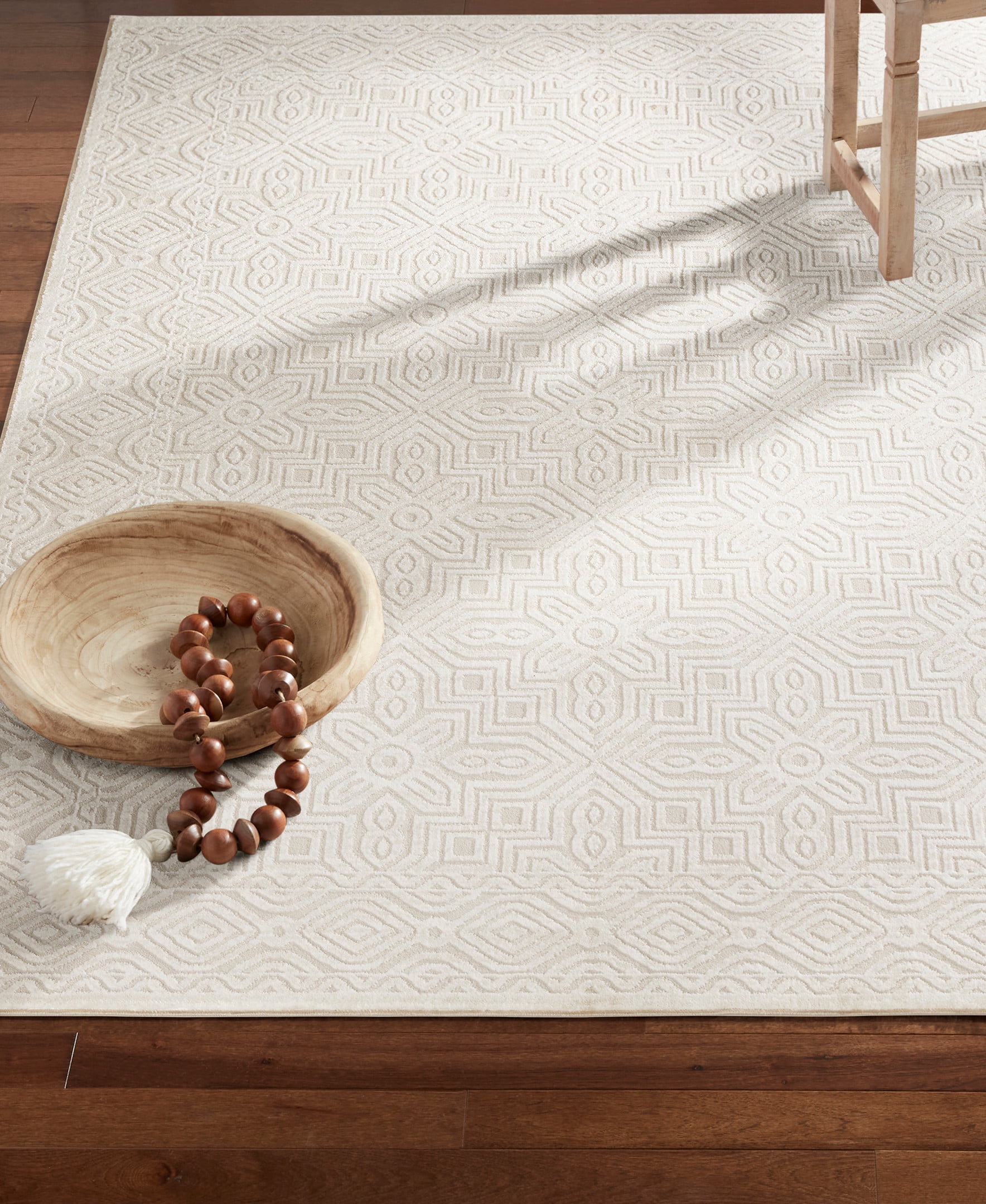 TOWN & COUNTRY LUXE Maya Medallion Tile Neutral Indoor Area Rug with High-Low Texture, Ivory/Greige, 7'10"x10'2"