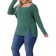 thumbnail image 4 of Blusas de túnica casual de manga larga con cuello cuadrado y botones laterales para mujeres de tallas grandes Agnes Orinda 4X verde, 4 of 6