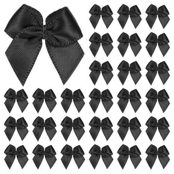 Uxcell 50 Pack Mini Craft Ribbon Bow 0.98 x 0.98 inch Checkered Fabric Satin Ribbon Bows Boutique for DIY Black