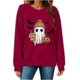 thumbnail image 5 of SETOOFF Halloween Ghost Rhinestone Crew Neck Pullover Sweatshirt for Women, Loose Fit Long Sleeve Shirts Lightweight Tunic Blouses Holiday Costume Tops for Daily Casual Work Fashion, 5 of 6