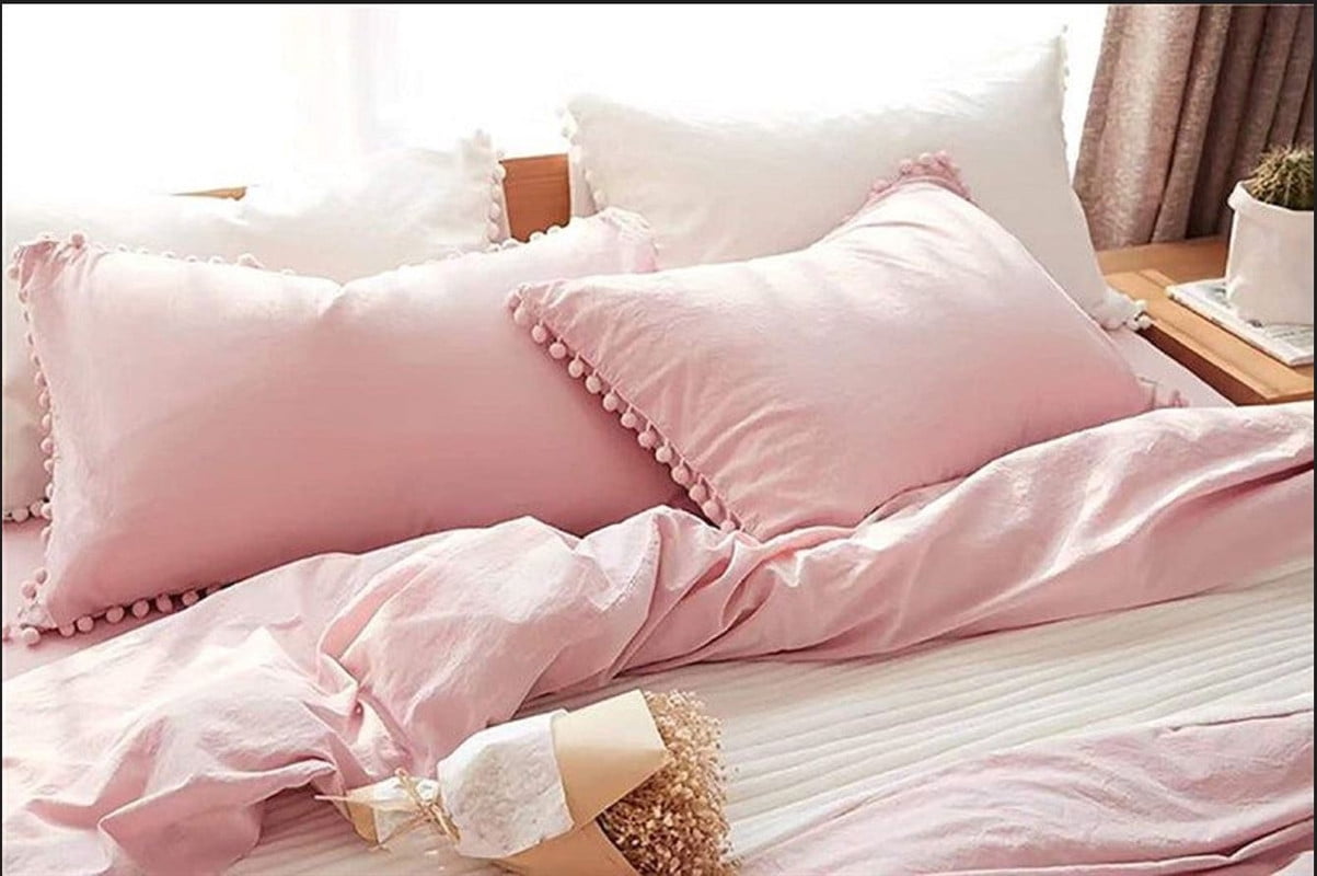 Pavish Export Pom Pom Cotton Duvet Cover In Pink Boho Bedding 100% Cotton Duvet Cover Set With 2 Pillow Case Cotton Bohemian Duvet Set Queen